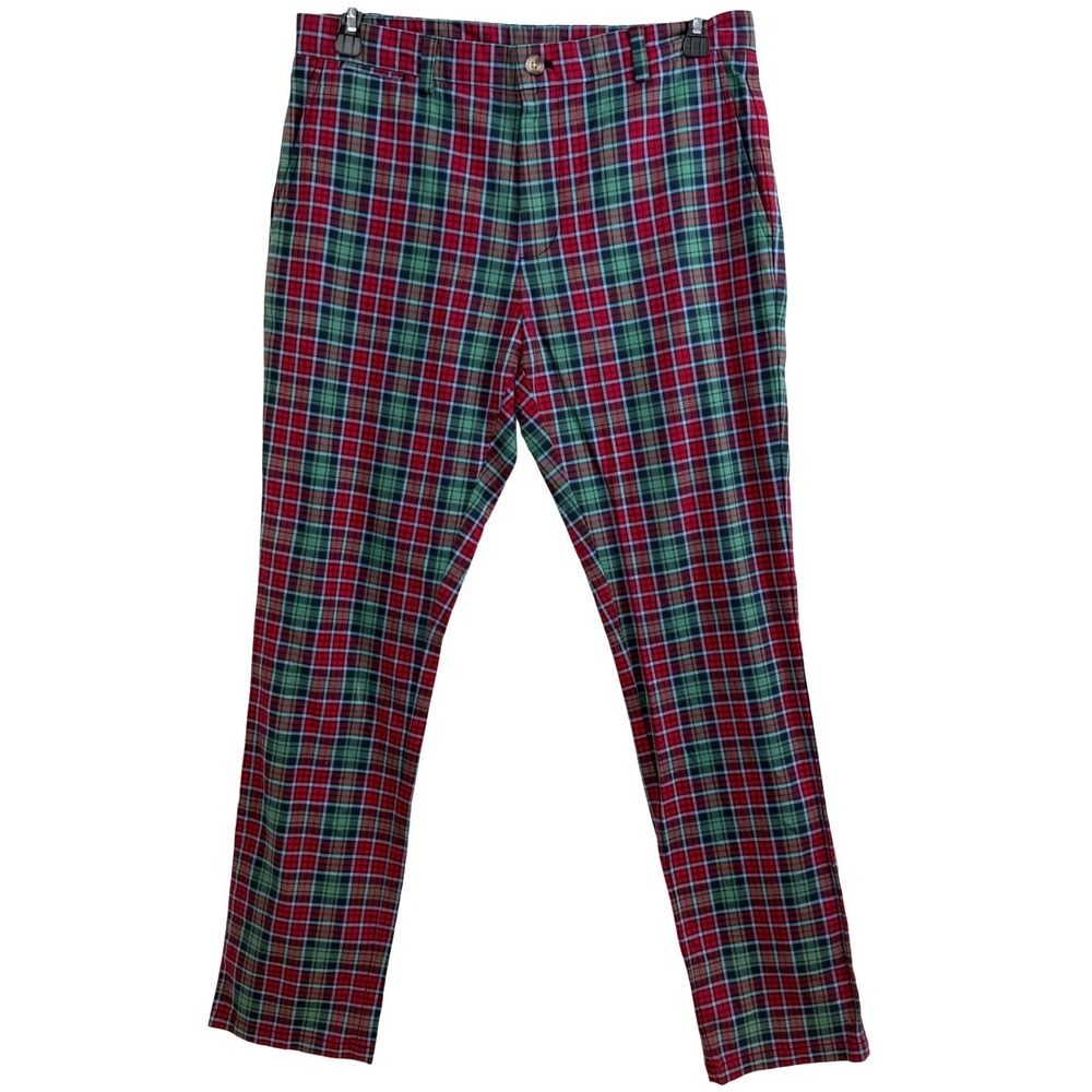 Vineyard Vines Men's Plaid Pants 34x32 Red Green Tartan Stretch Preppy Golf